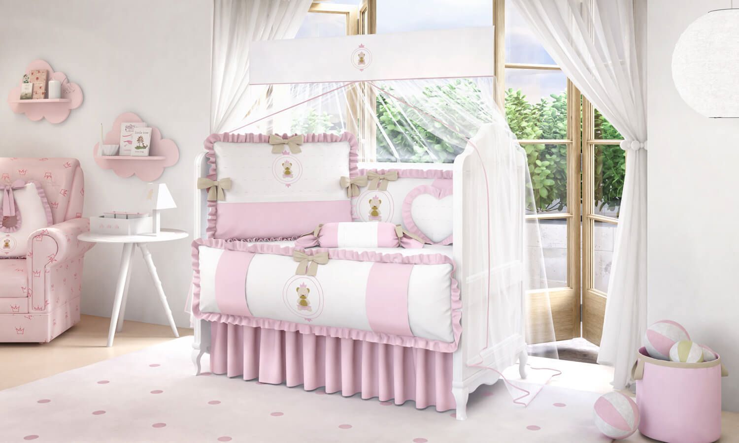 Kit Berço Ursinha Realeza Rosa — imagem 1 de 8