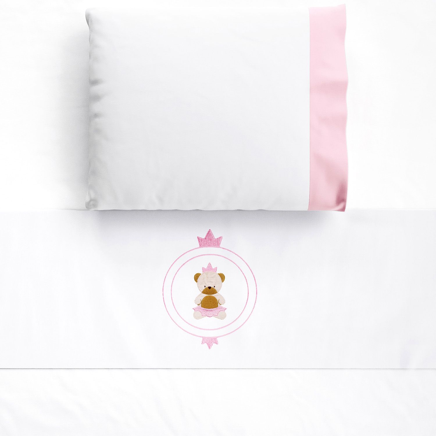 Jogo de Lençol Berço Bordado Urso Teddy Realeza Azul Marinho 3 peças