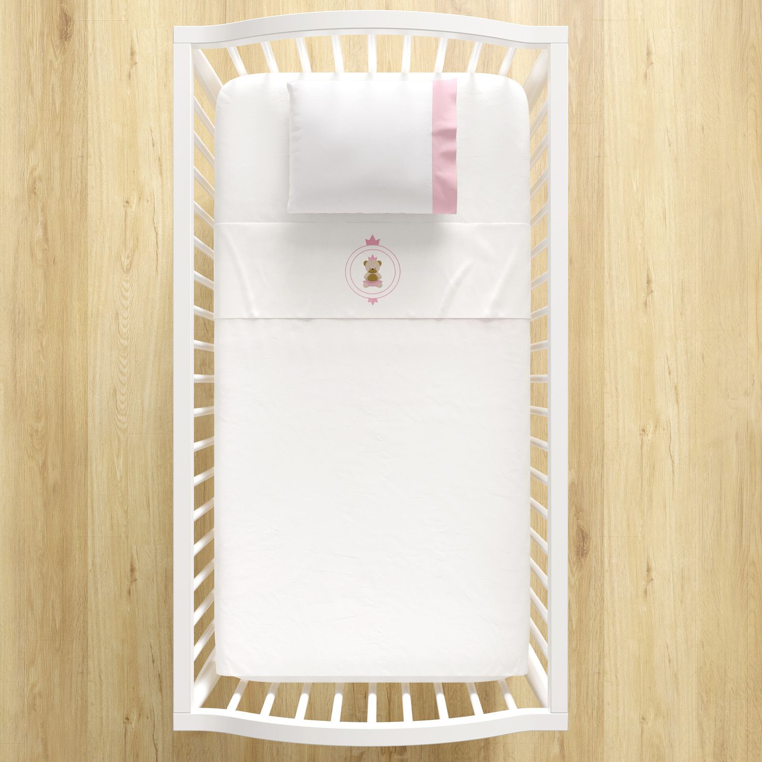 Jogo de Lençol Berço Bordado Urso Teddy Realeza Azul Marinho 3 peças