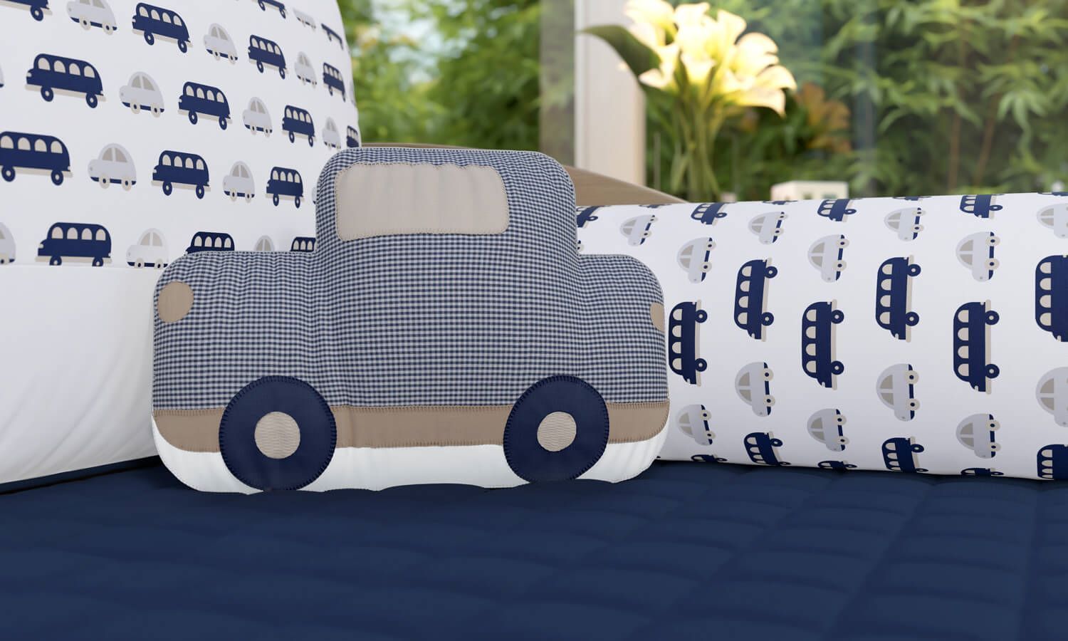 Almofada Caminhonete Xadrez Azul 30cm