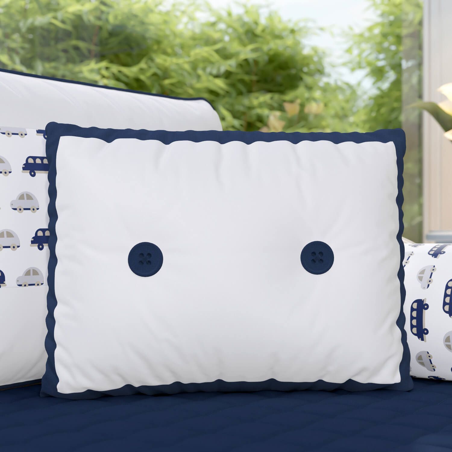 Almofada com Botões Carrinhos Azul 43cm