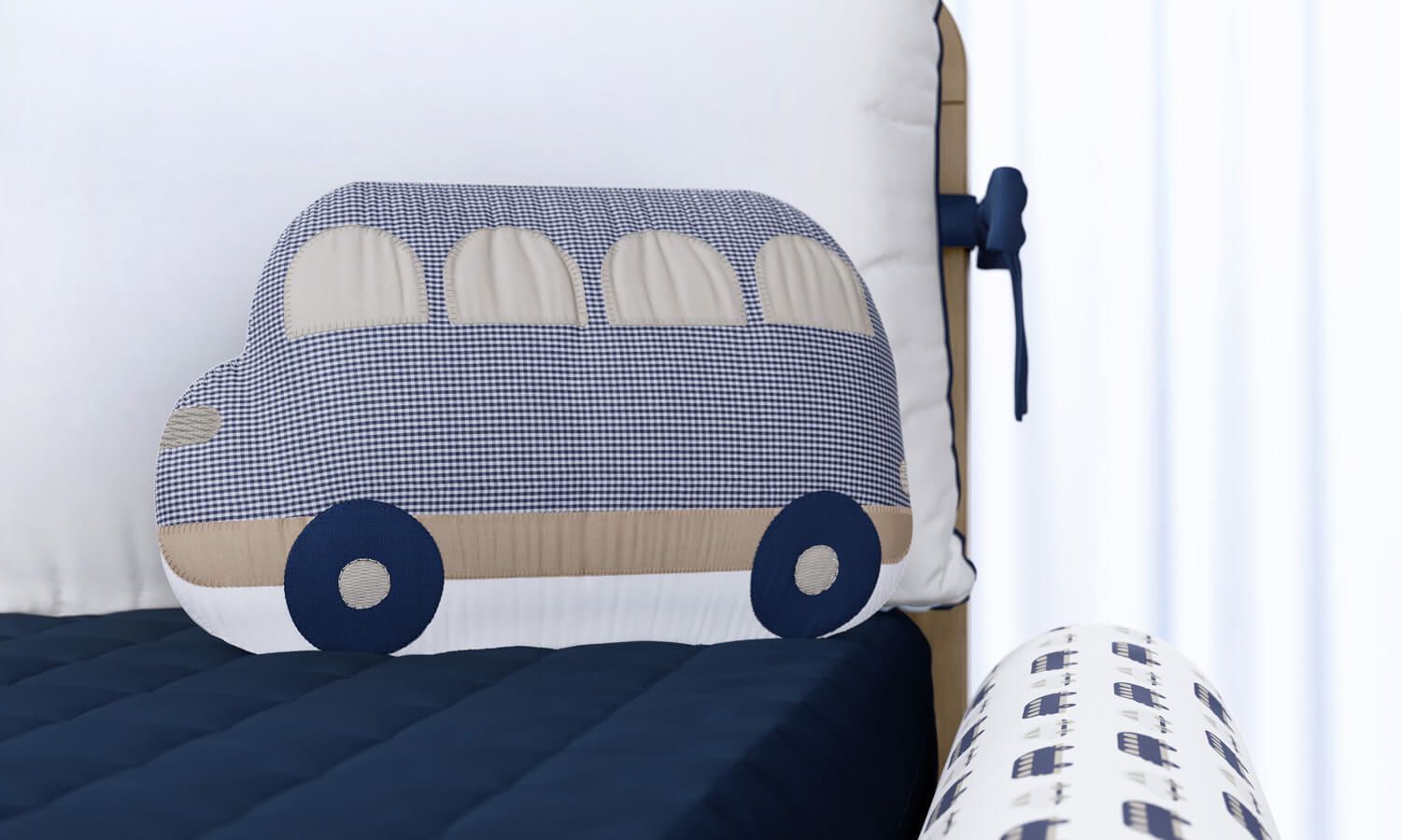 Almofada Ônibus Xadrez Azul 37cm