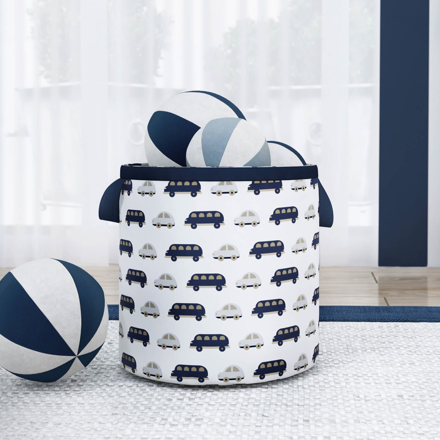 Cesto Organizador para Brinquedos Carrinhos Amarelo 35cm