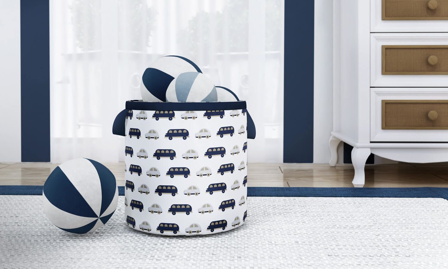 Cesto Organizador para Brinquedos Carrinhos Amarelo 35cm