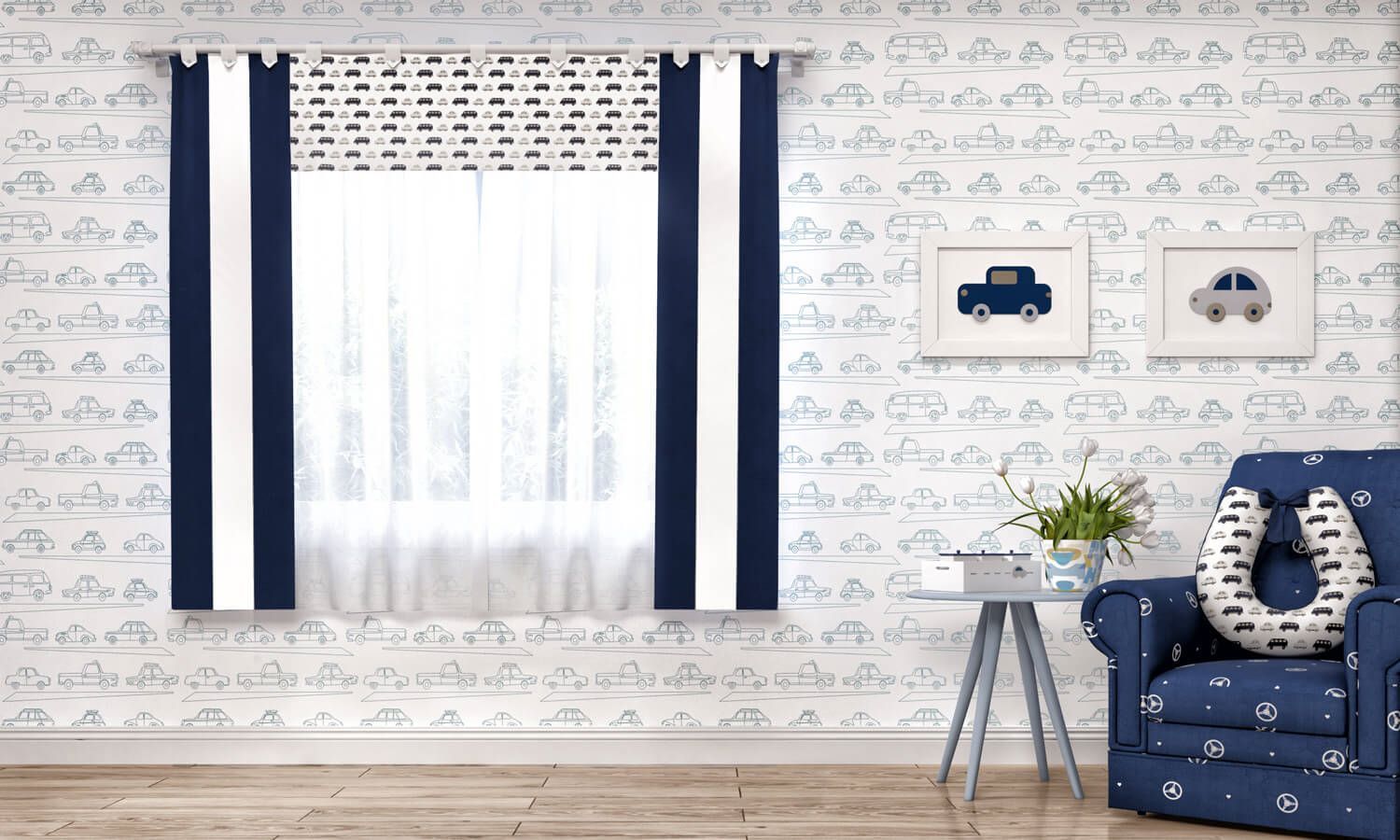 Cortina Carrinhos Amarelo 1,50m