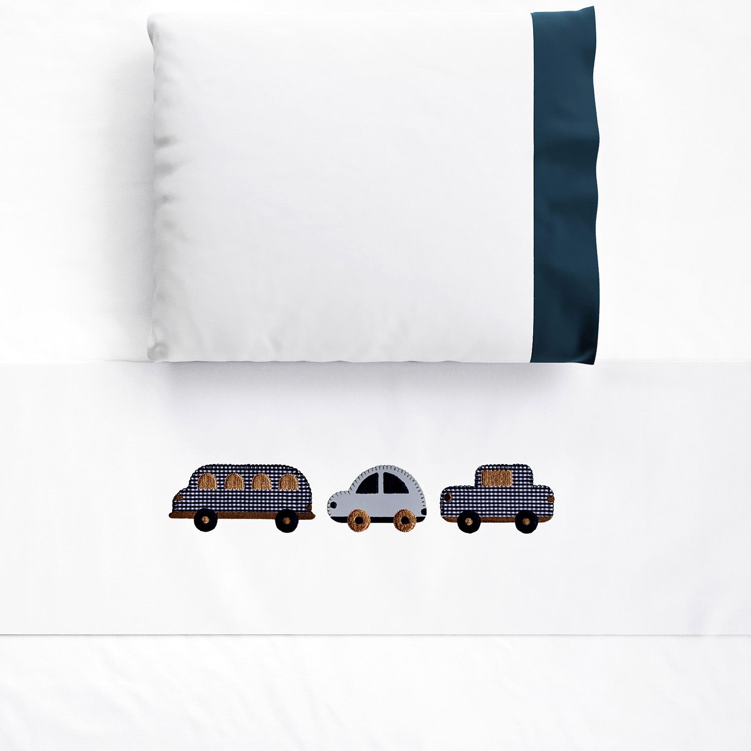 Jogo de Lençol Berço Bordado Carrinhos Azul 3 peças