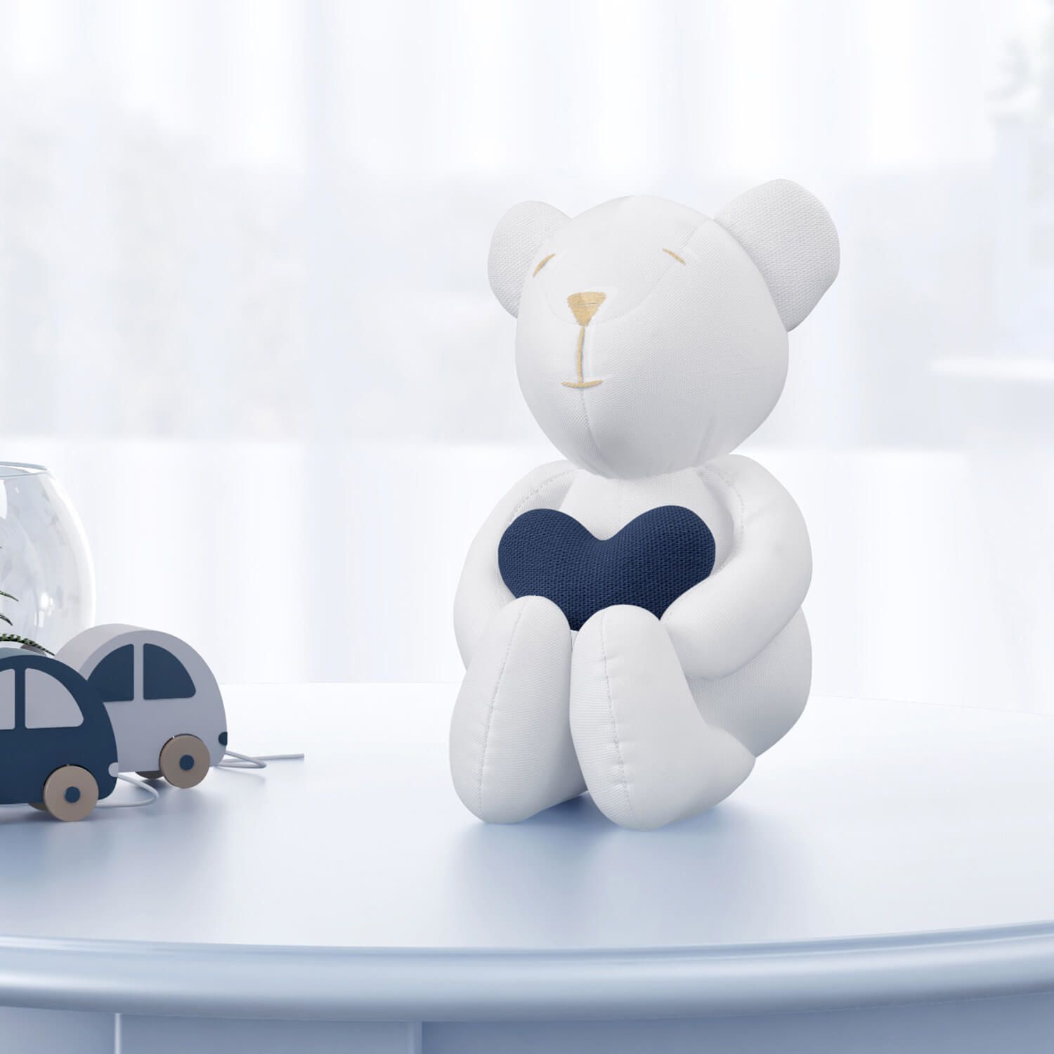 Urso Branco com Coração Azul 15cm