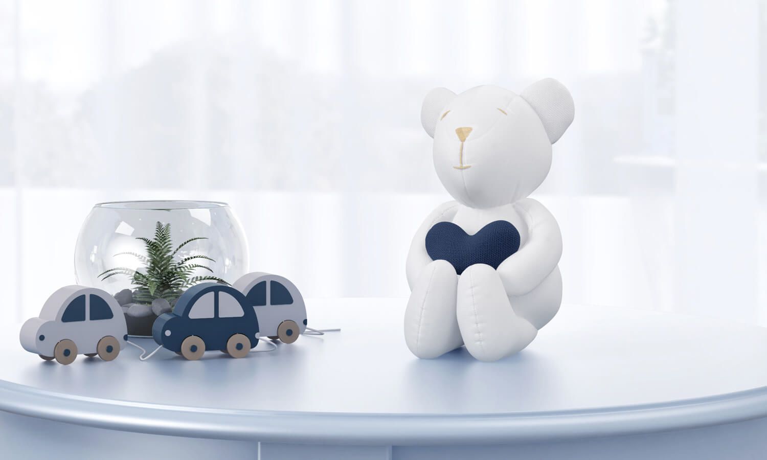 Urso Branco com Coração Azul 15cm