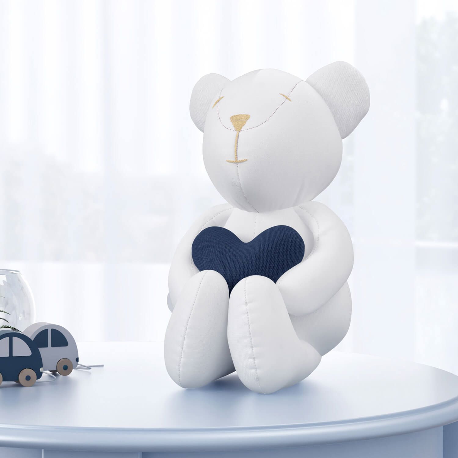 Urso Branco com Coração Azul 42cm