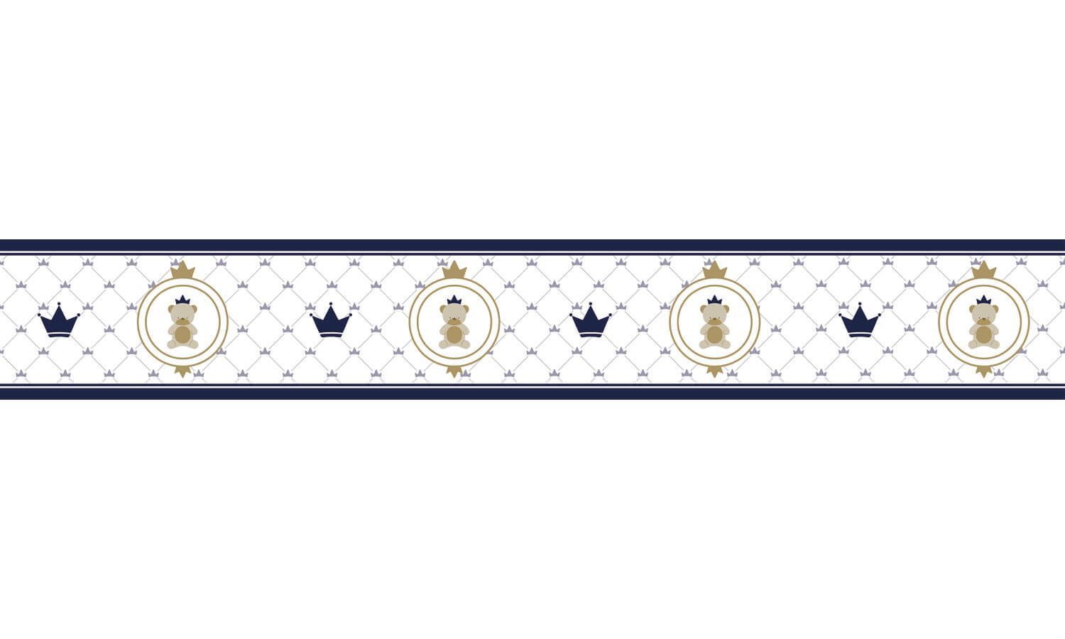 Faixa Adesiva de Parede Urso Teddy Realeza Azul Marinho 3m