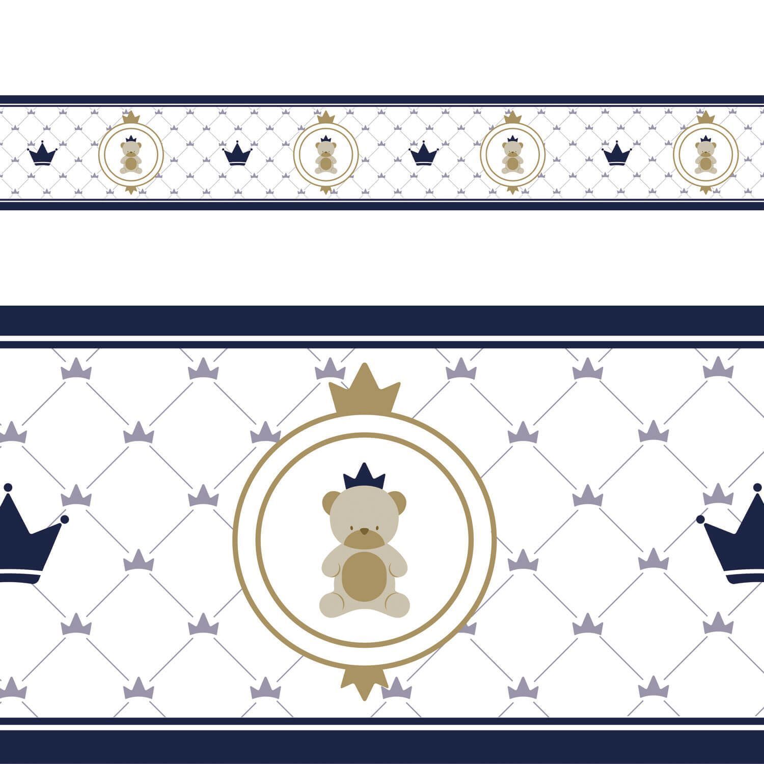 Faixa Adesiva de Parede Urso Teddy Realeza Azul Marinho 3m