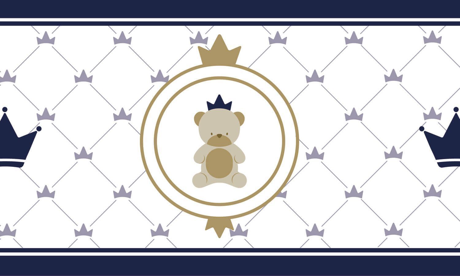 Faixa Adesiva de Parede Urso Teddy Realeza Azul Marinho 3m