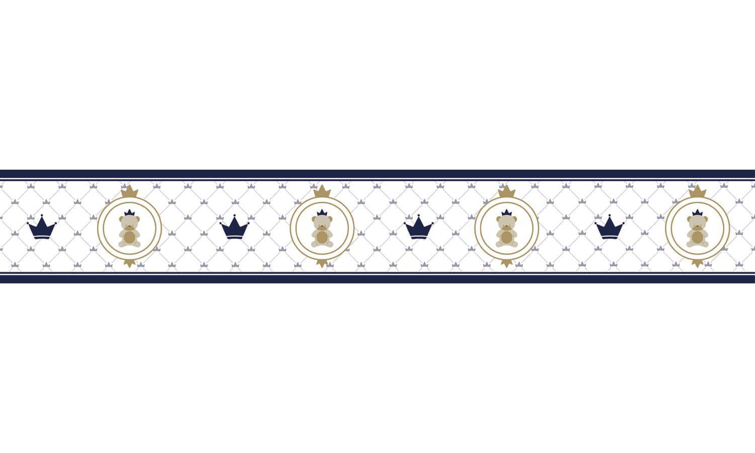 Faixa Adesiva de Parede Urso Teddy Realeza Azul Marinho 3m