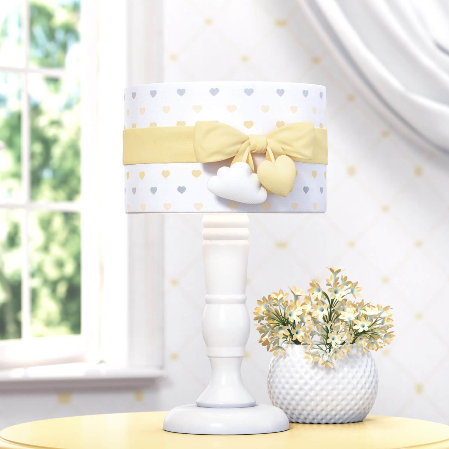 Abajur Madeira Chuva de Amor Rosa