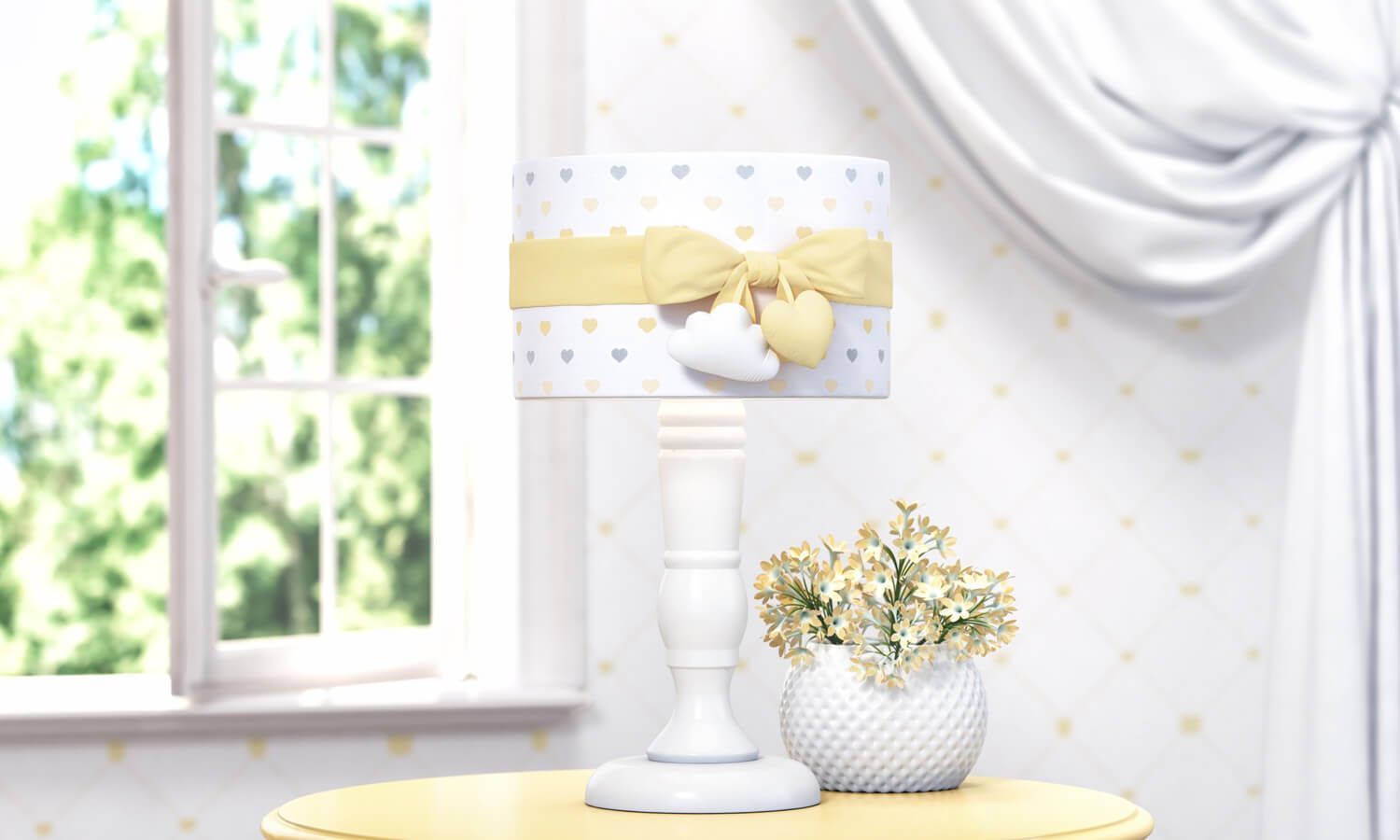 Abajur Madeira Chuva de Amor Rosa