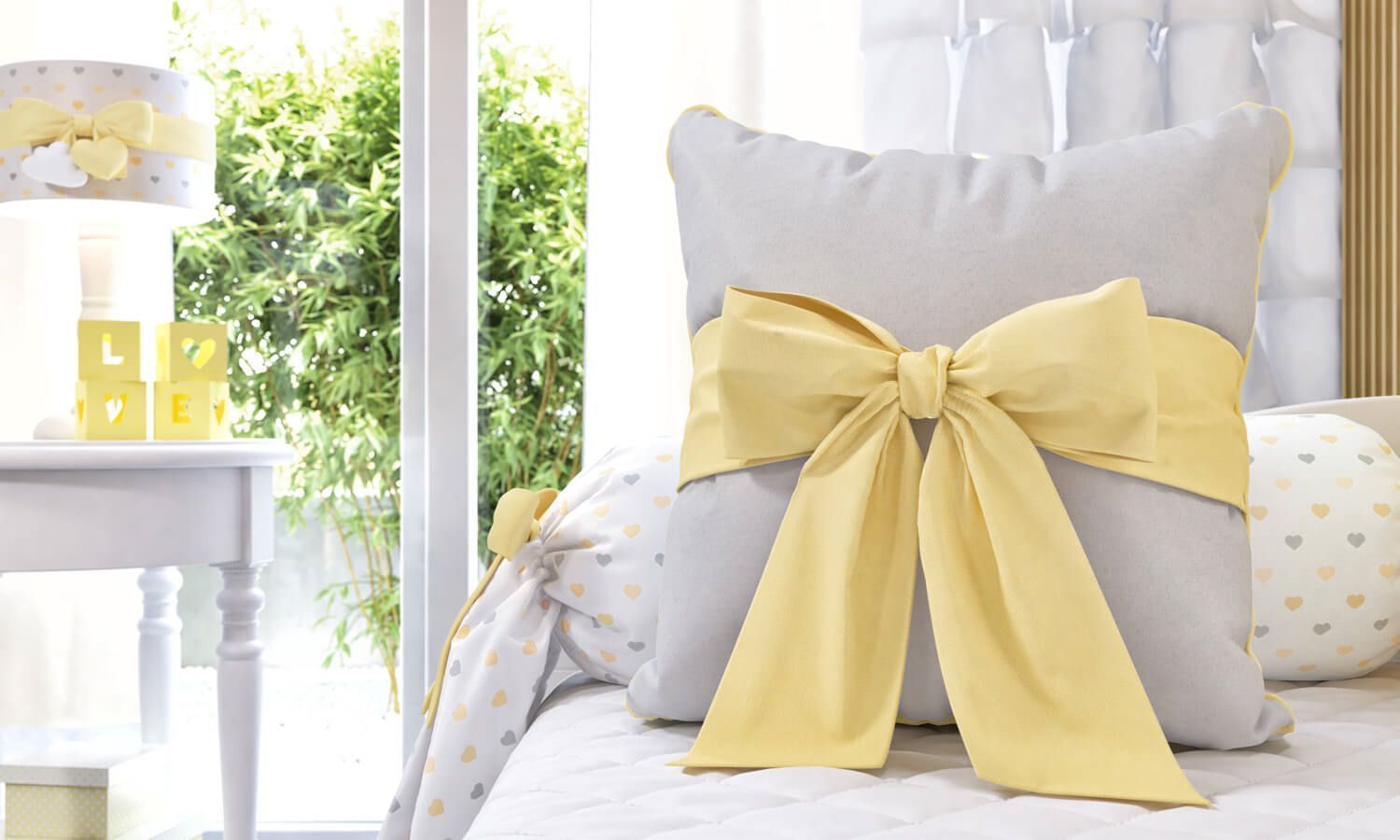 Almofada Laço Rosa/Cinza 38cm