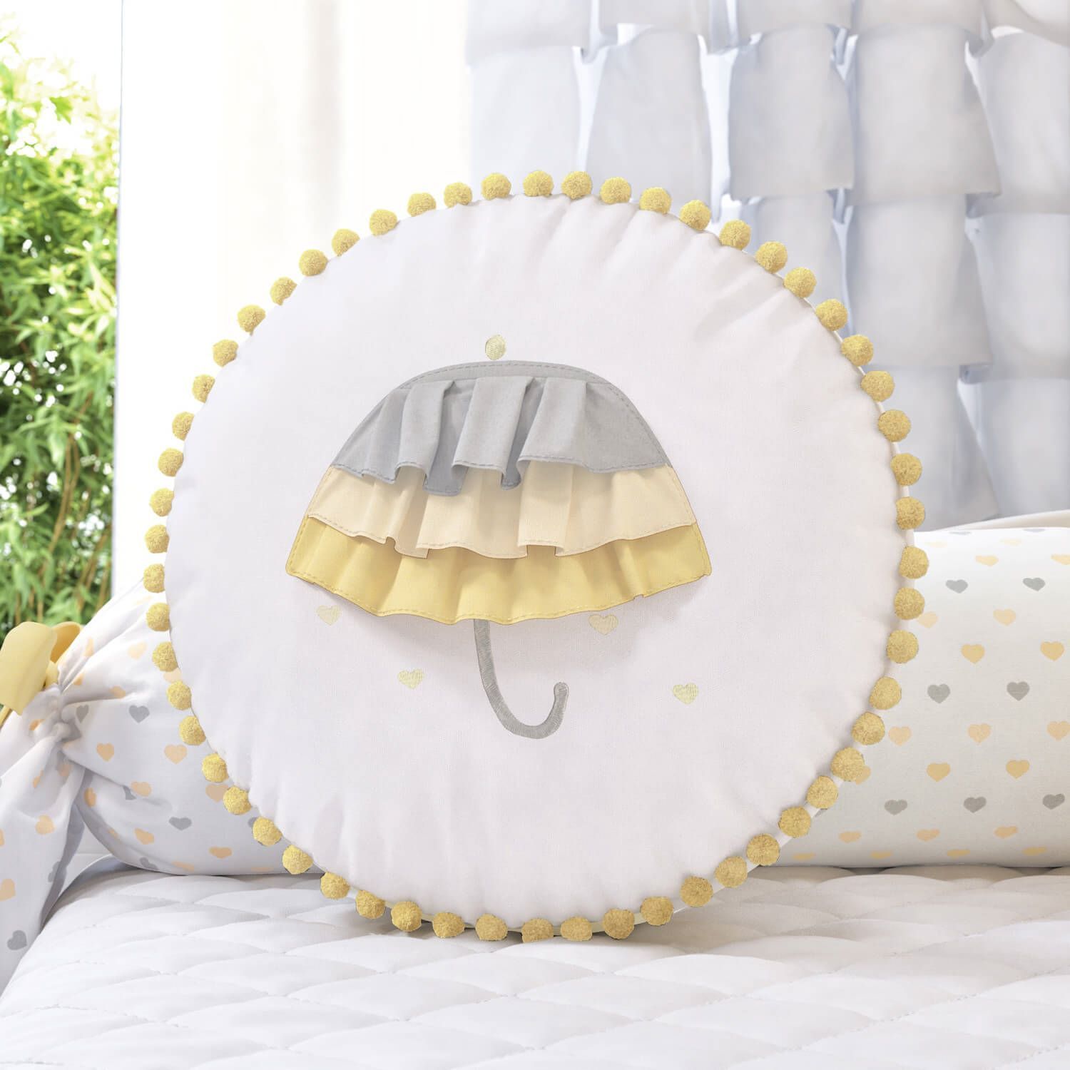 Almofada Redonda Pompom Guarda-Chuva 35cm