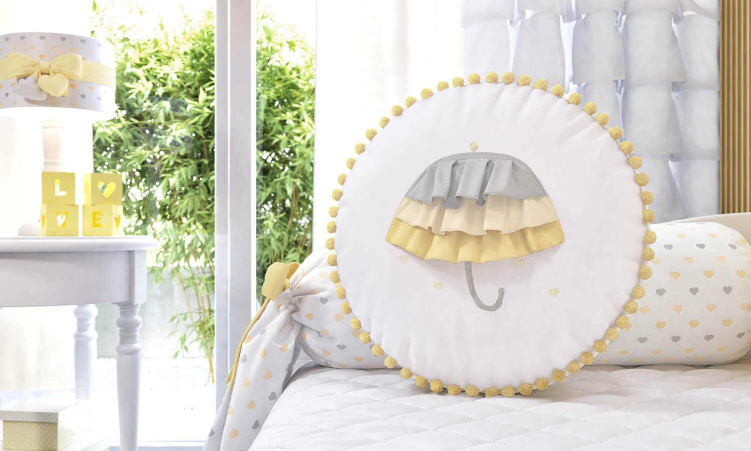 Almofada Redonda Pompom Guarda-Chuva 35cm