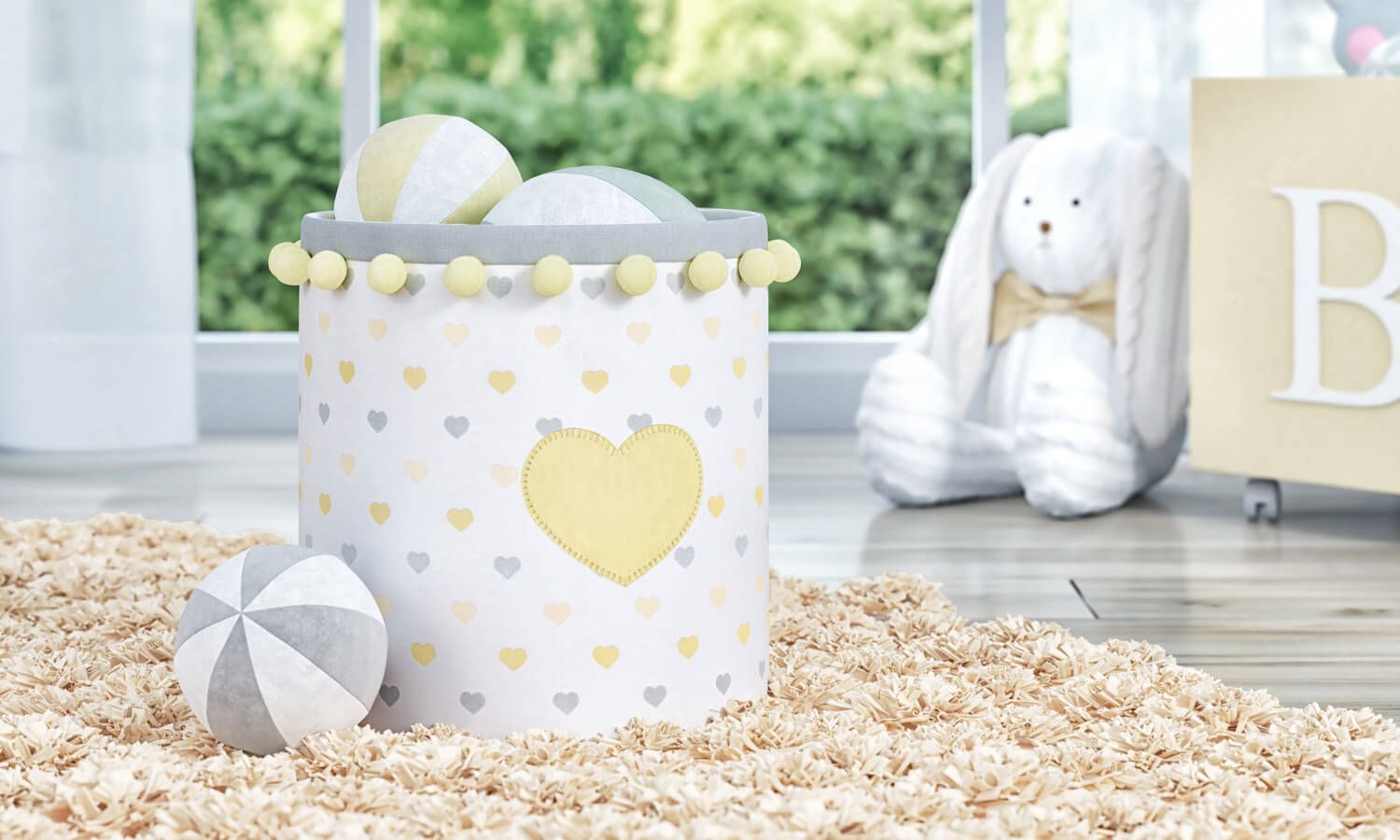 Cesto Organizador para Brinquedos Pompom Corações 24cm