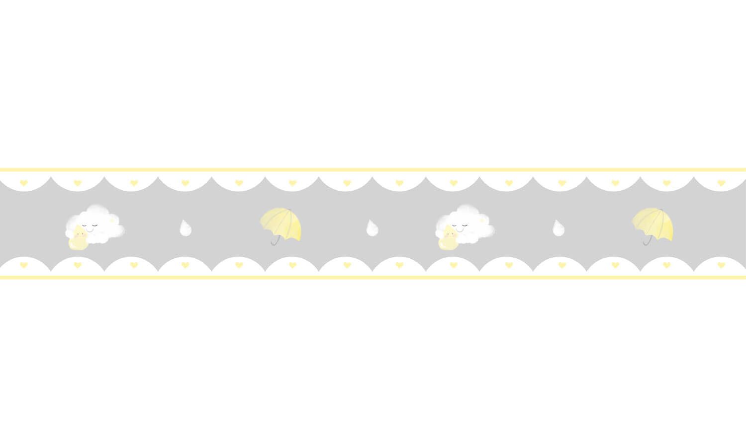 Faixa Adesiva de Parede Aquarela Chuva de Amor Cinza/Azul