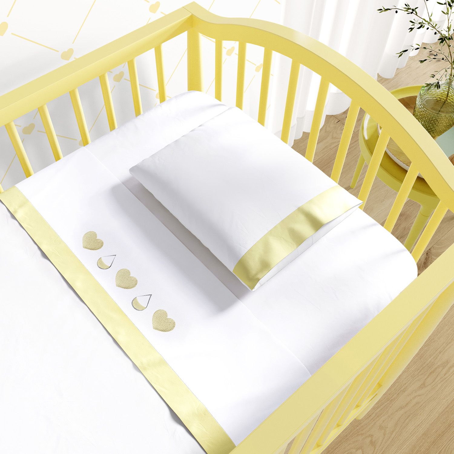 Jogo de Lençol Berço Bordado Chuva de Amor 3 peças