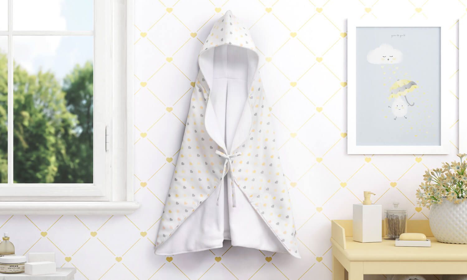 Manta com Capuz Corações 90cm