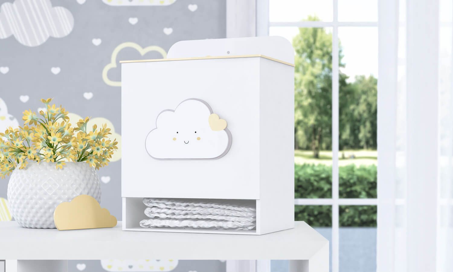 Porta Fraldas MDF Nuvem Coração