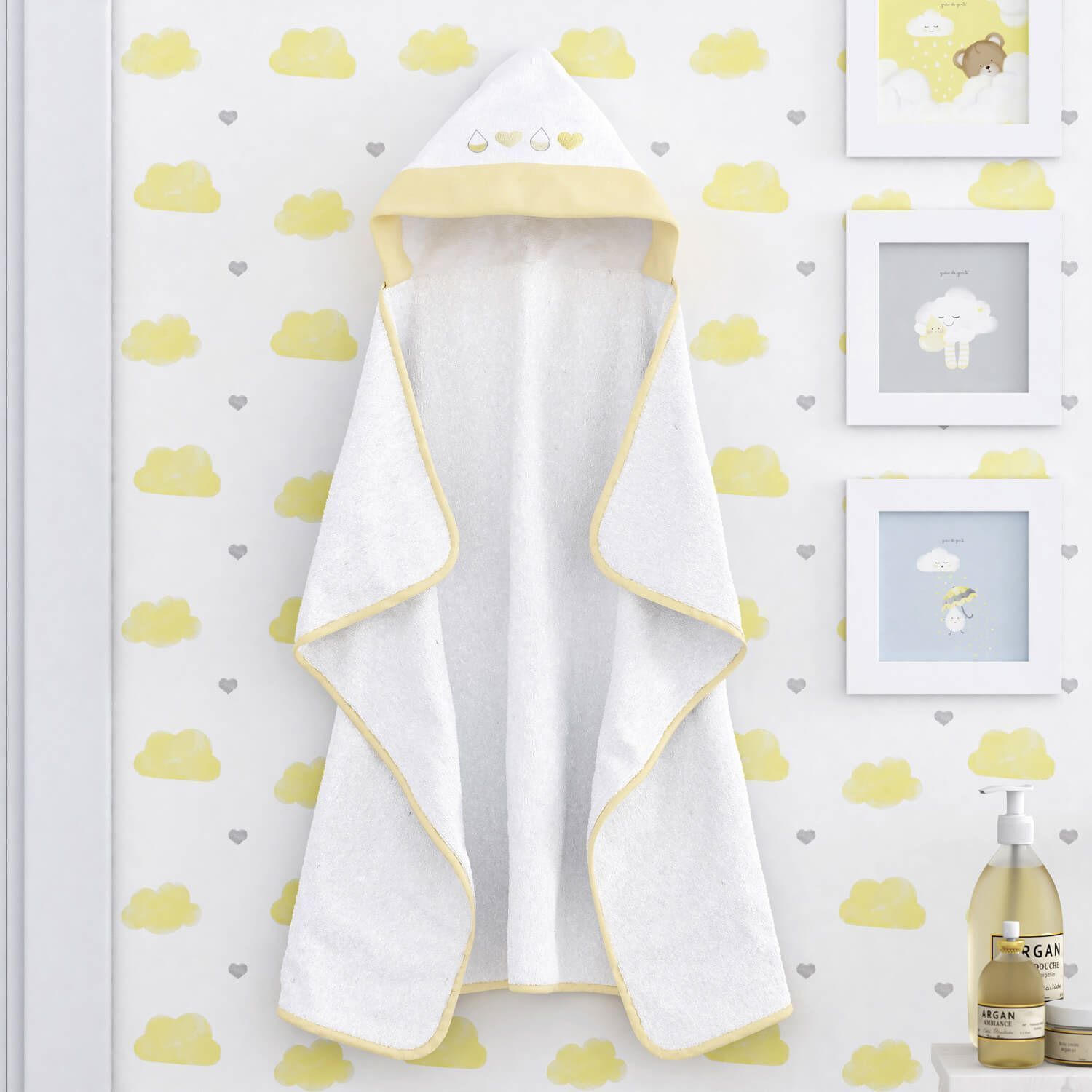 Toalha com Capuz Gotinhas e Corações