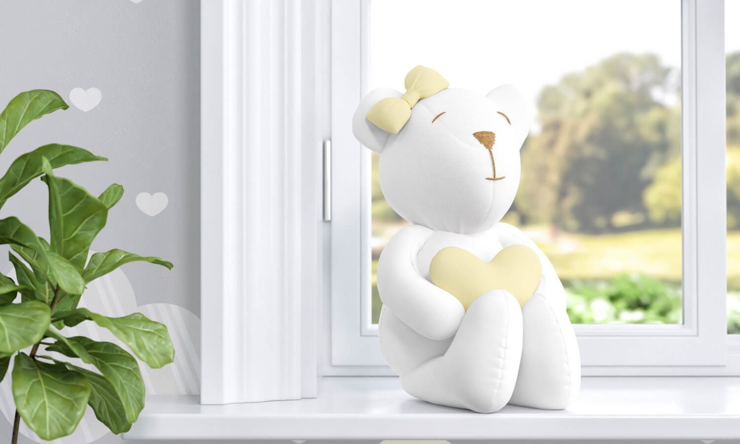 Ursinha Branca com Coração Rosa 42cm