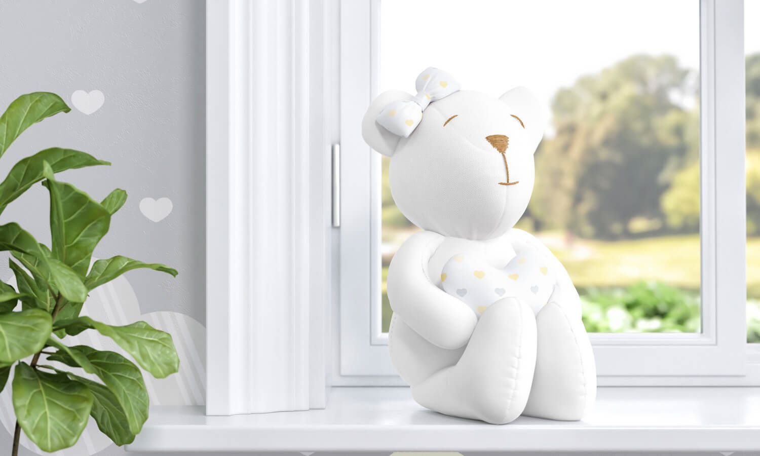 Ursinha com Coração Chuva de Amor Rosa 42cm