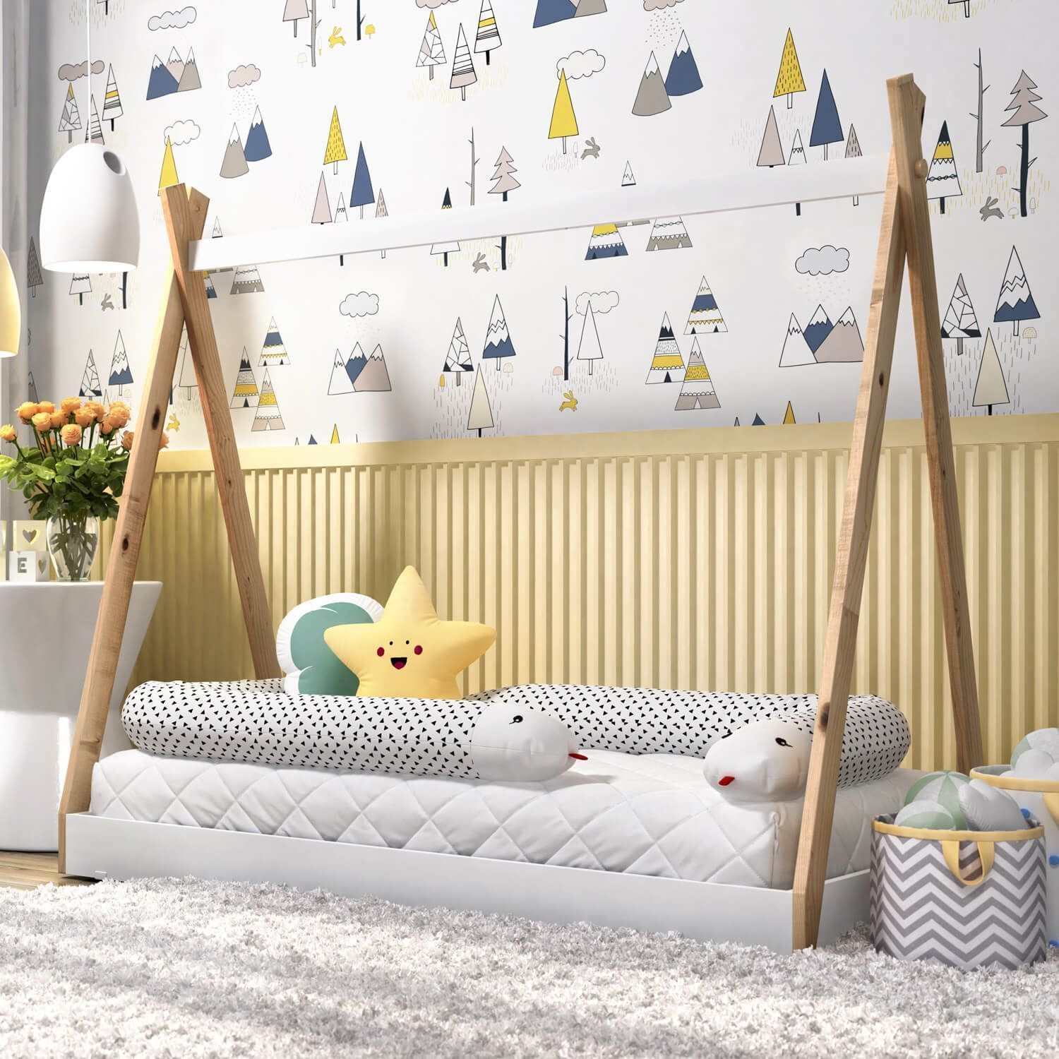 Cama Cabana Montessoriana Madeira/Branco