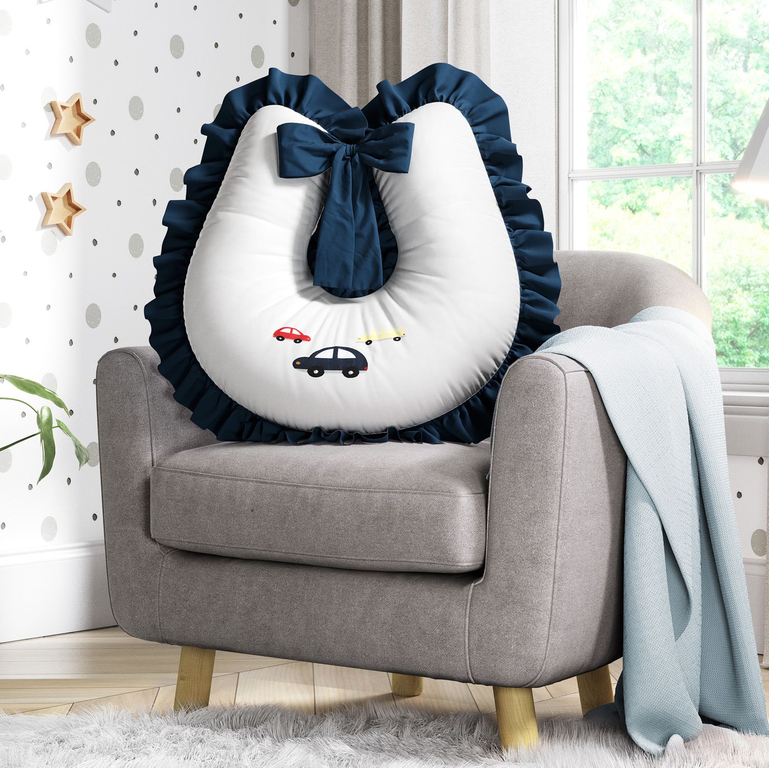 Almofada Amamentação Carrinhos e Ônibus Azul