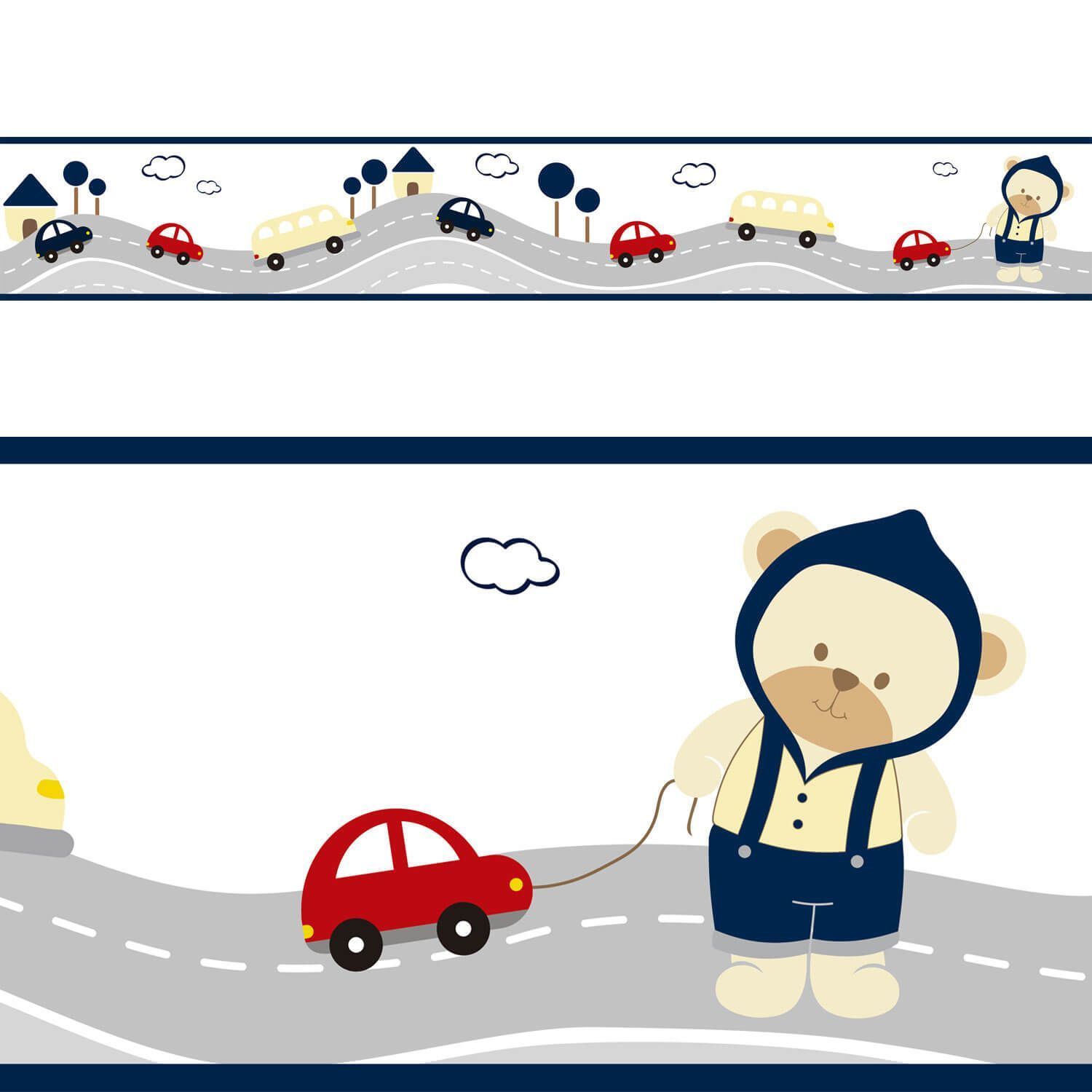 Faixa Adesiva de Parede Ursinho Bebê Azul Marinho