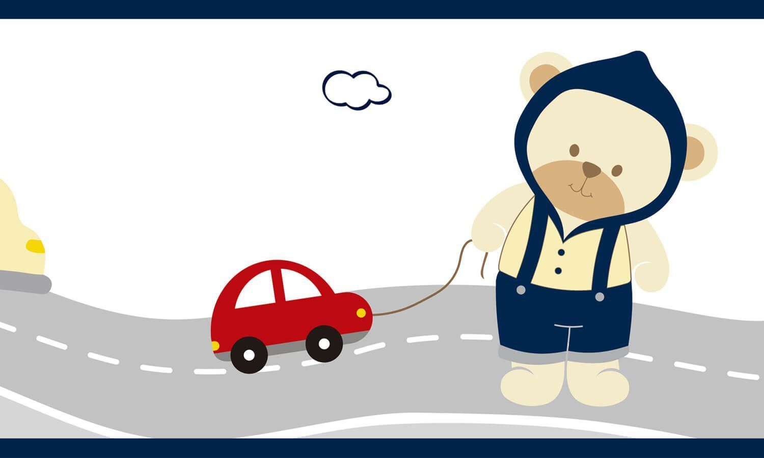 Faixa Adesiva de Parede Ursinho Bebê Azul Marinho