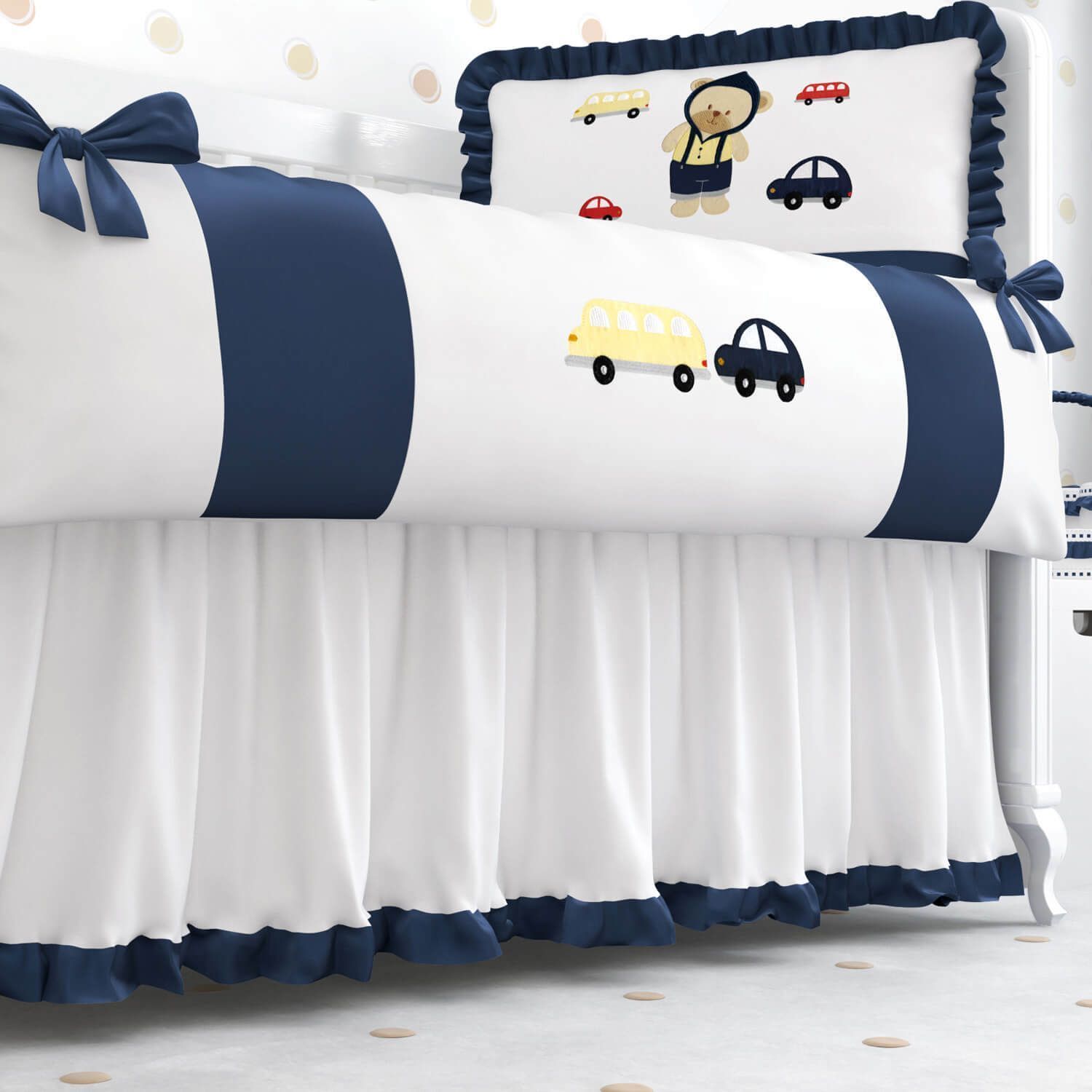 Saia de Berço Babado Branco e Azul