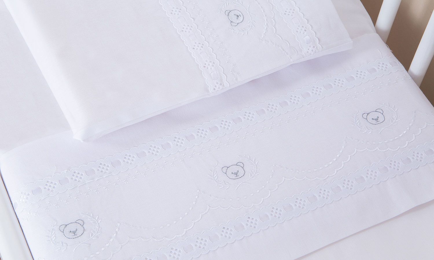 Jogo de Lençol Mini Berço Ursinho Real Branco