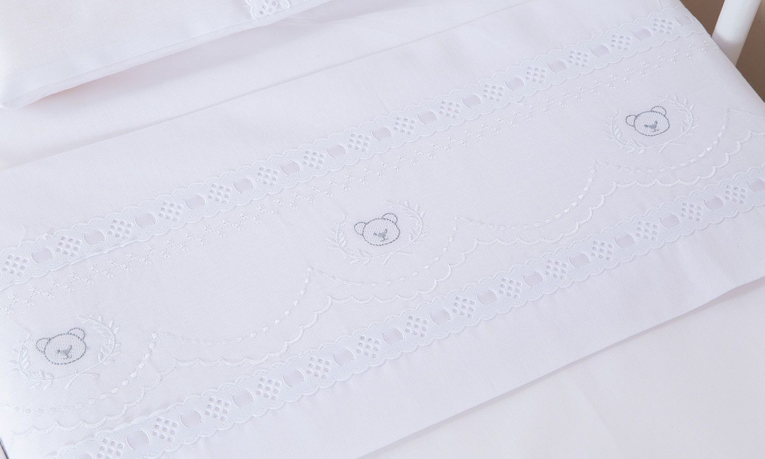 Jogo de Lençol Mini Berço Ursinho Real Branco