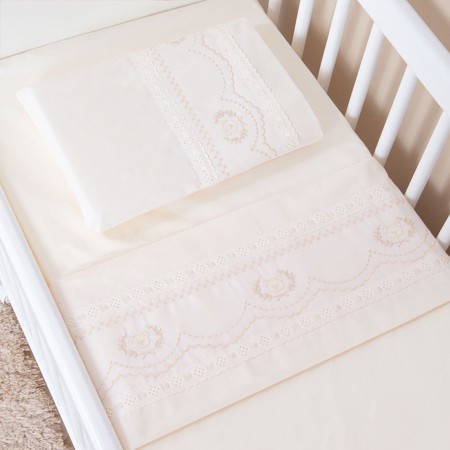 Jogo de Lençol Mini Berço Ursinho Real Branco