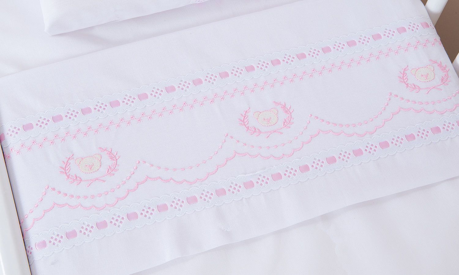 Jogo de Lençol Mini Berço Ursinho Real Branco