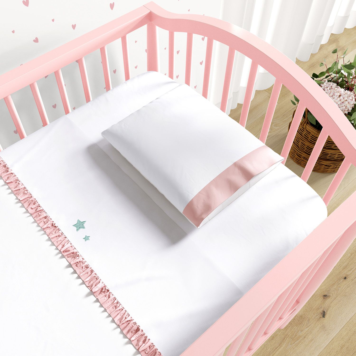 Jogo de Lençol Berço Bordado Estrelinhas 3 peças