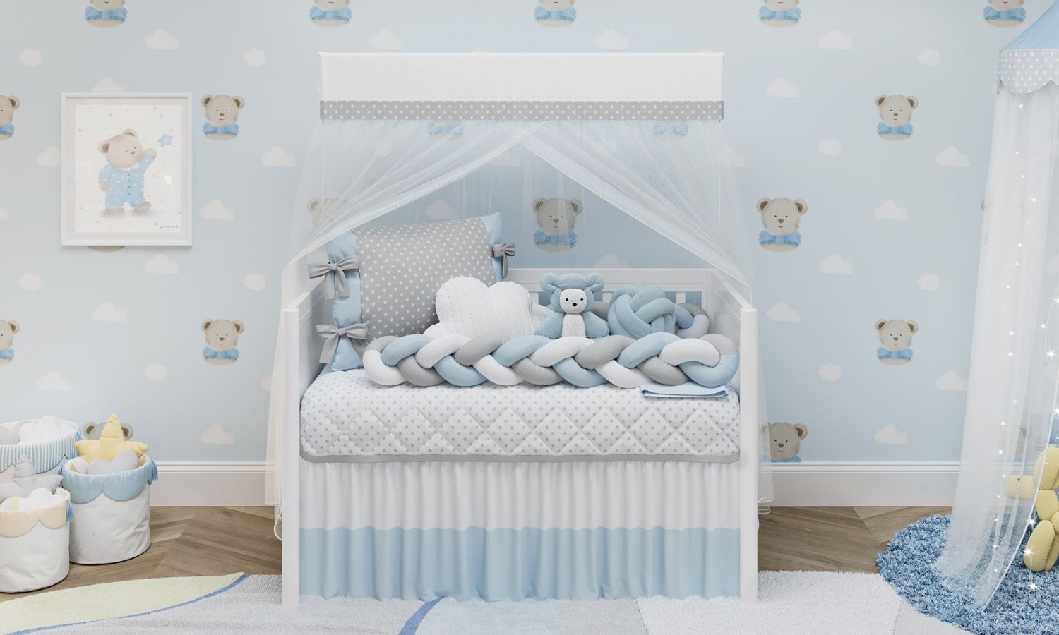 Kit Berço Trança Poá Rosa