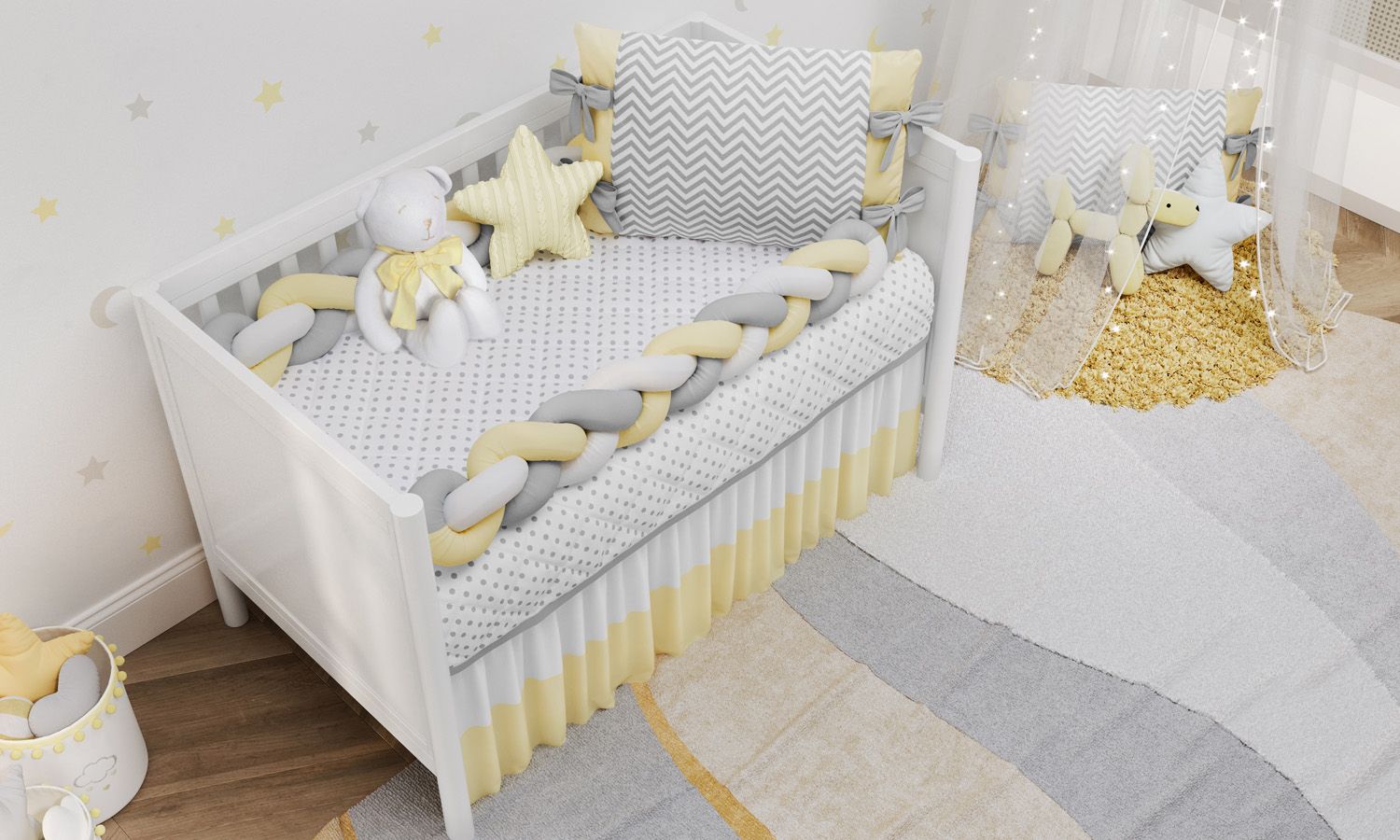 Kit Berço Trança Chevron Amarelo