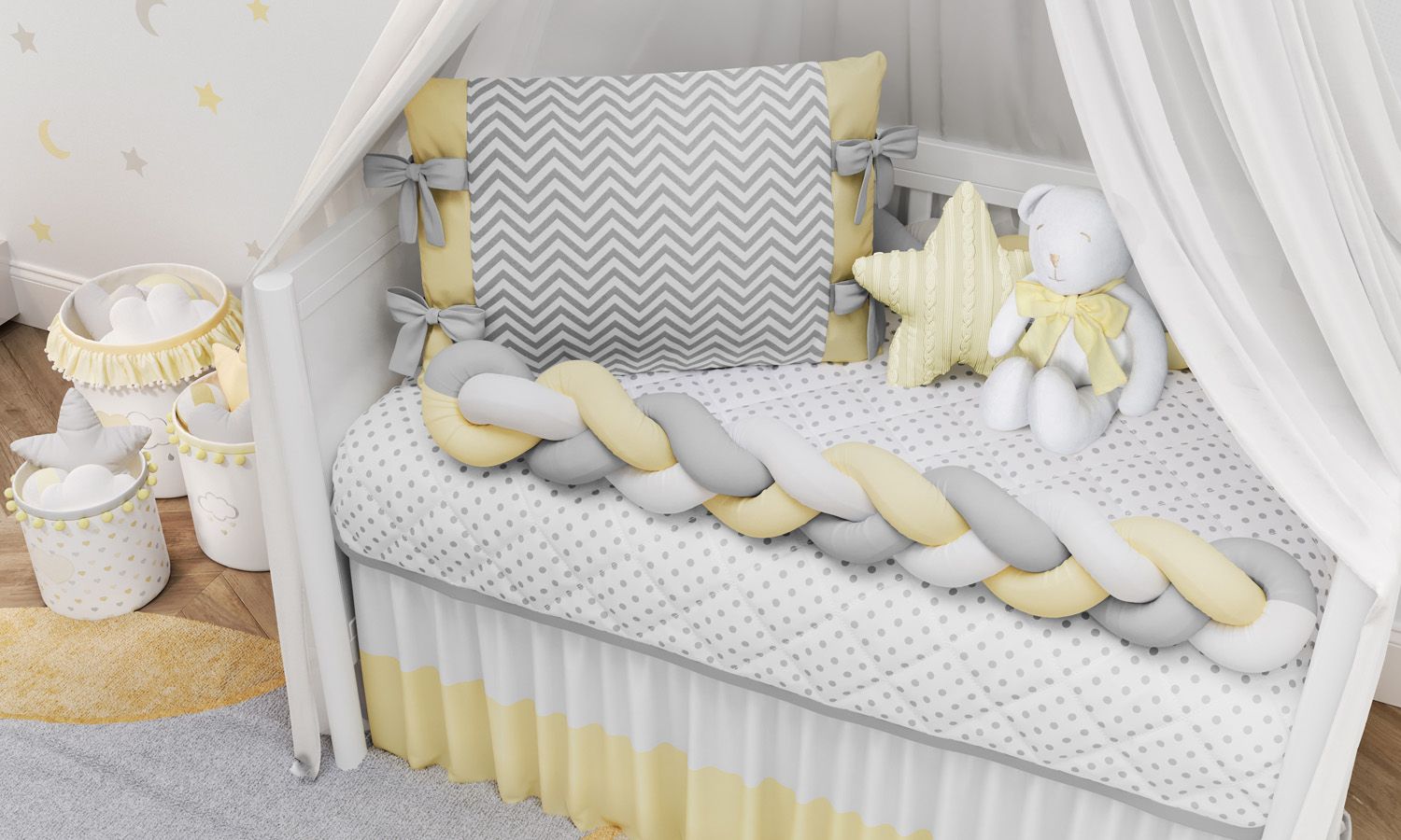 Kit Berço Trança Chevron Amarelo