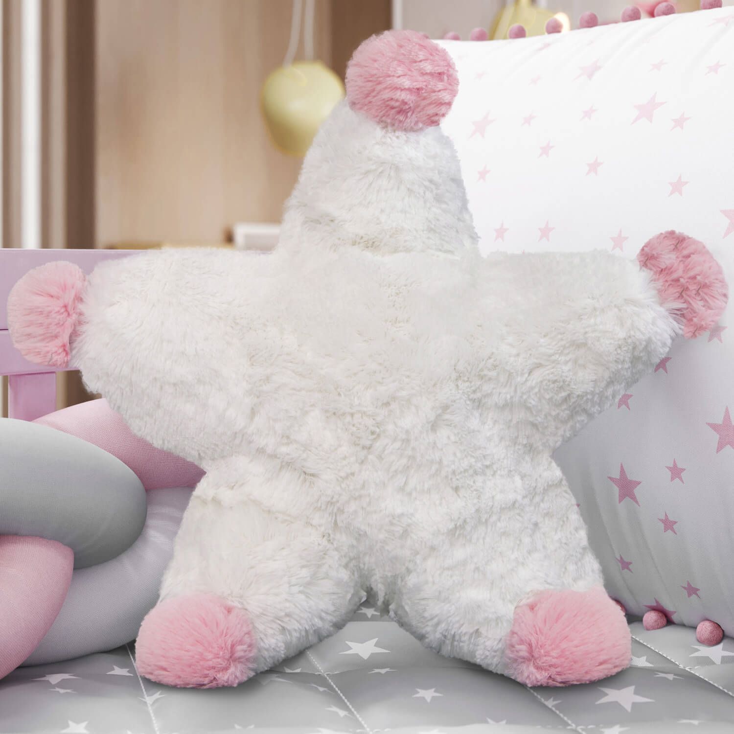 Almofada Estrela Pelúcia Rosa 30cm