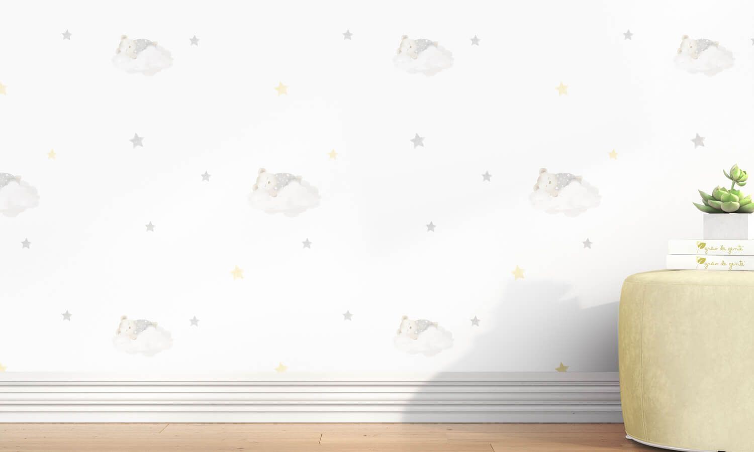 Papel de Parede Ursinho Soneca nas Nuvens