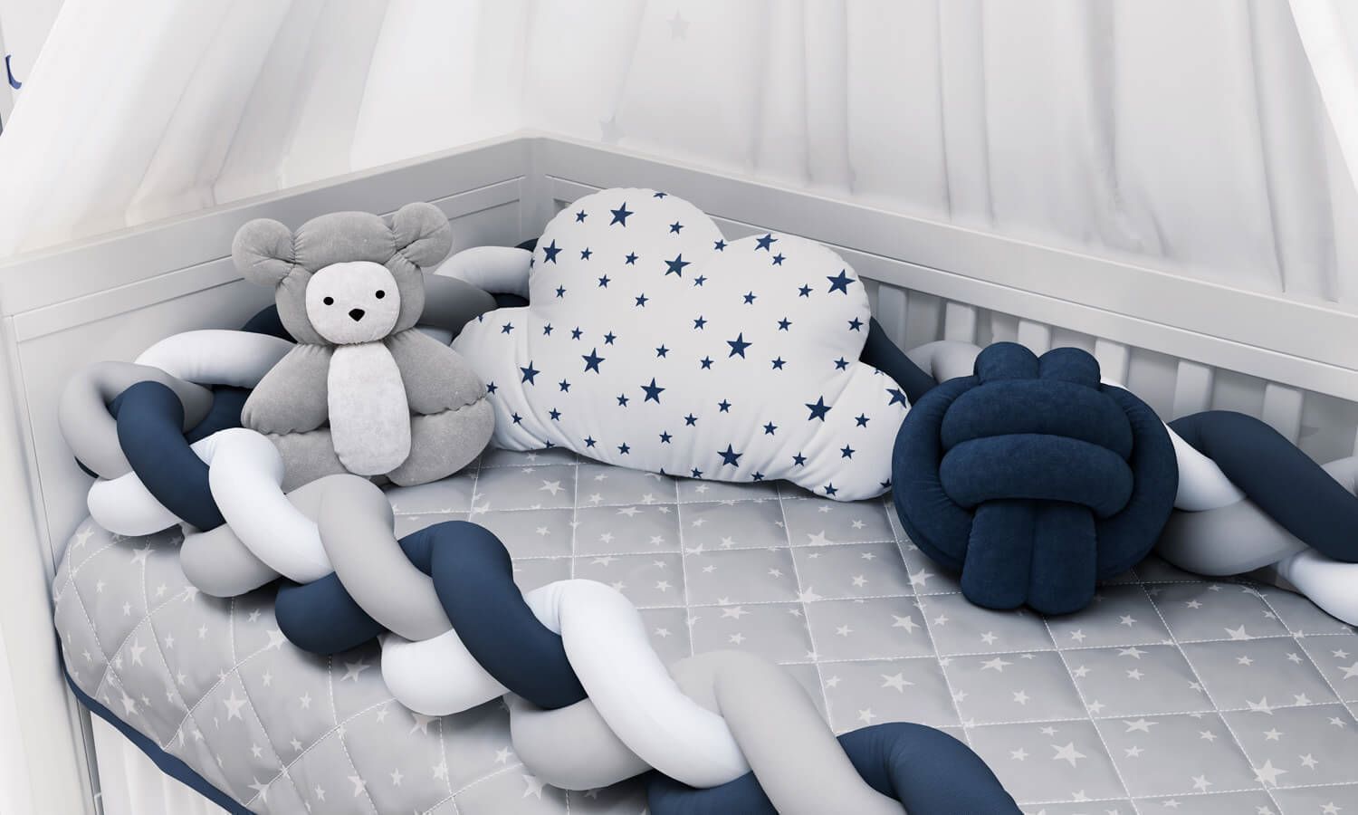 Kit Berço Trança Estrelinhas Rosa