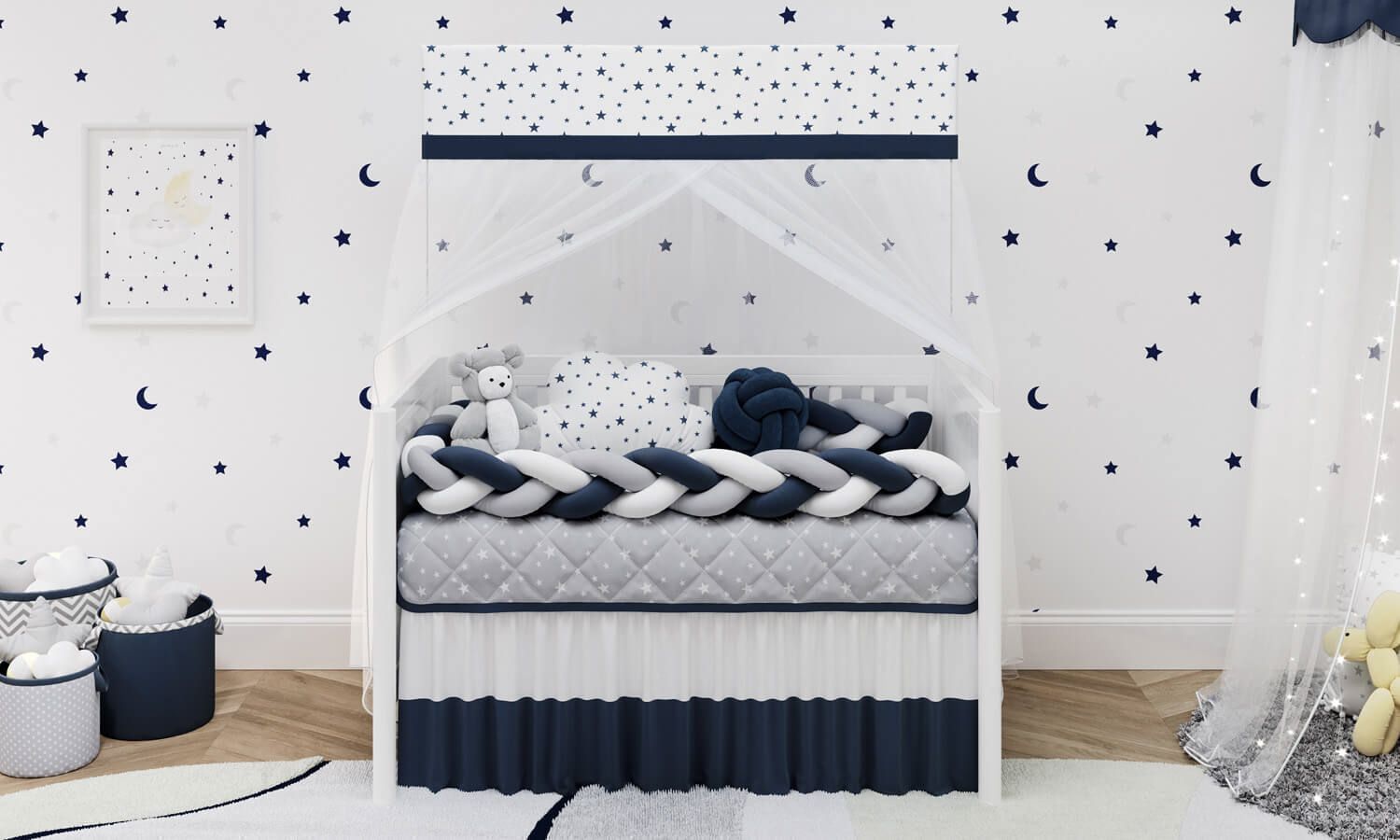 Kit Berço Trança Estrelinhas Rosa