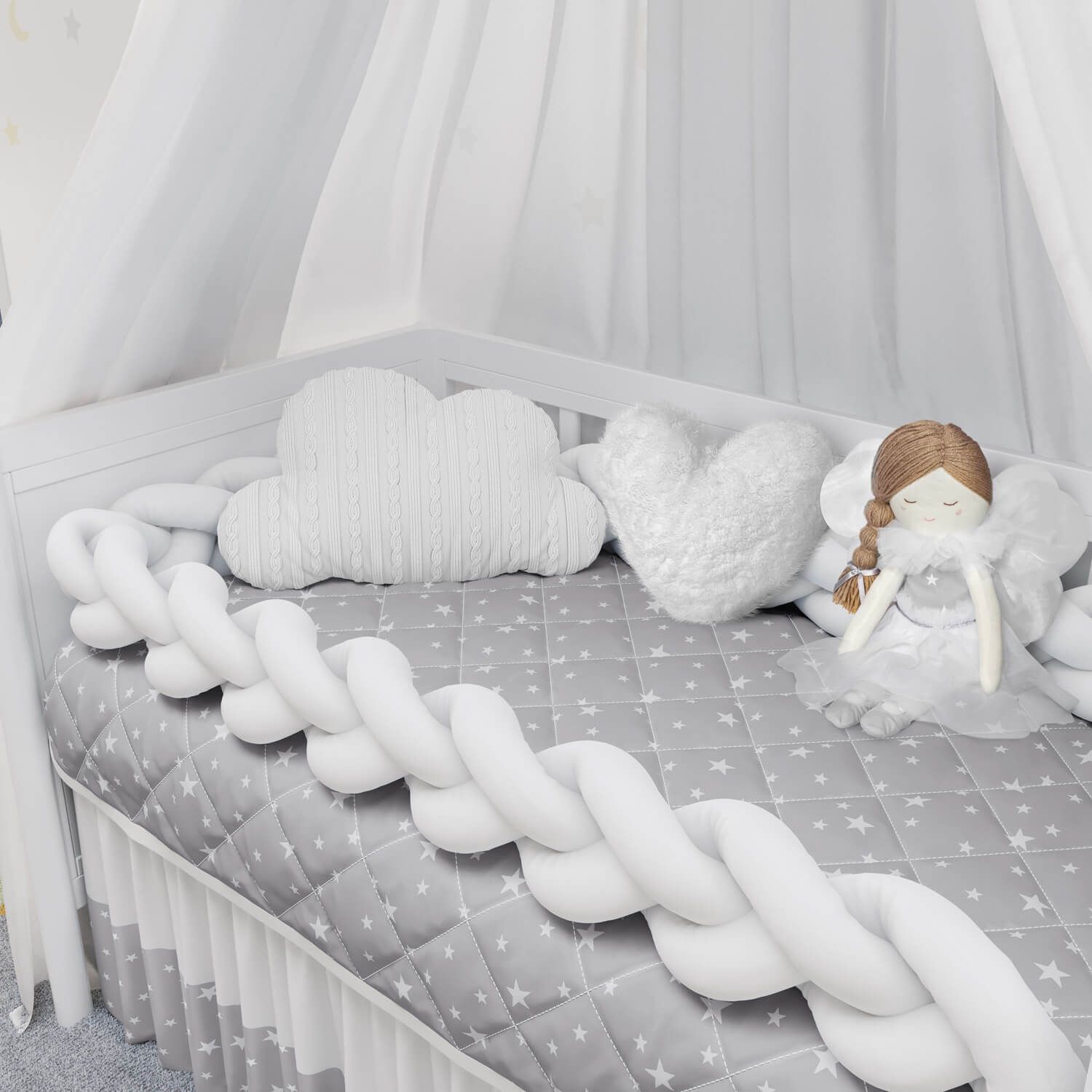Kit Berço Trança Estrelinhas Branco