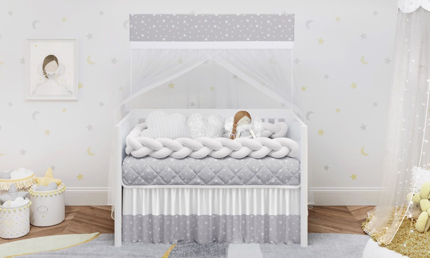 Kit Berço Trança Estrelinhas Branco