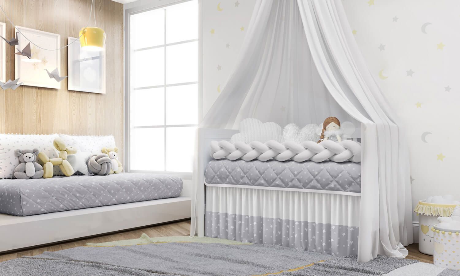 Kit Berço Trança Estrelinhas Branco